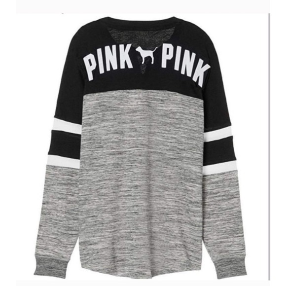 Pink Victoria's Secret Grey/Black Pullover Varsity Sweatshirt Tie Front Small - Picture 3 of 12